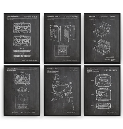 Cassette Player And Tape Set Of 6 Patent Prints - Magic Posters