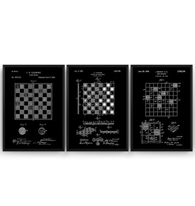Checkers Draughts And Chess Set Of 3 Patent Prints - Magic Posters