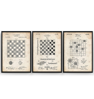 Checkers Draughts And Chess Set Of 3 Patent Prints - Magic Posters