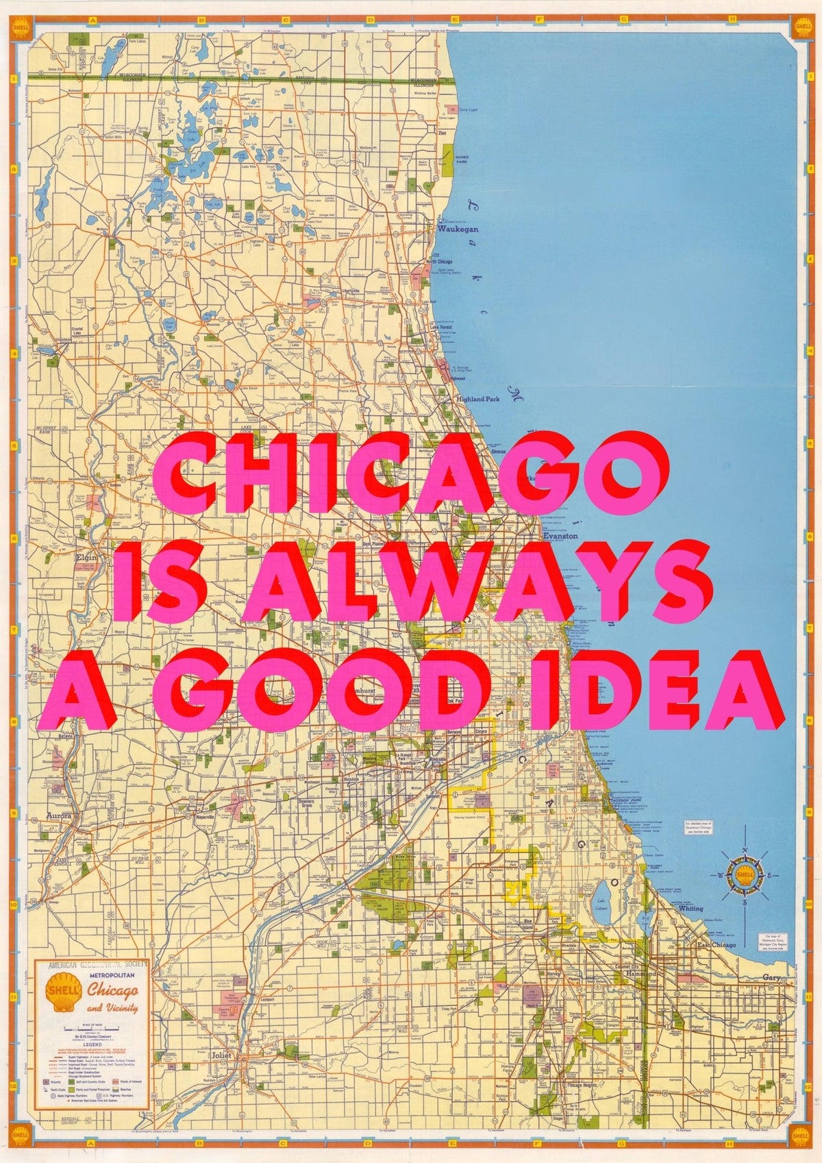 Chicago Retro Pop Art Map Print (portrait)