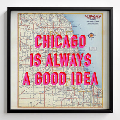 Chicago Retro Pop Art Map Print (Square) - black frame mockup - Magic Posters