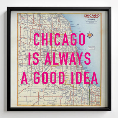 Chicago Retro Pop Art Map Print (Square) - black frame mockup - Magic Posters
