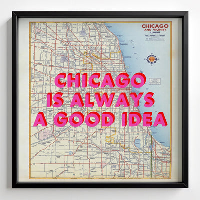 Chicago Retro Pop Art Map Print (Square) - black frame mockup - Magic Posters