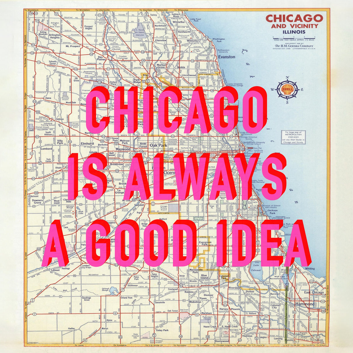 Chicago Retro Pop Art Map Print (Square)