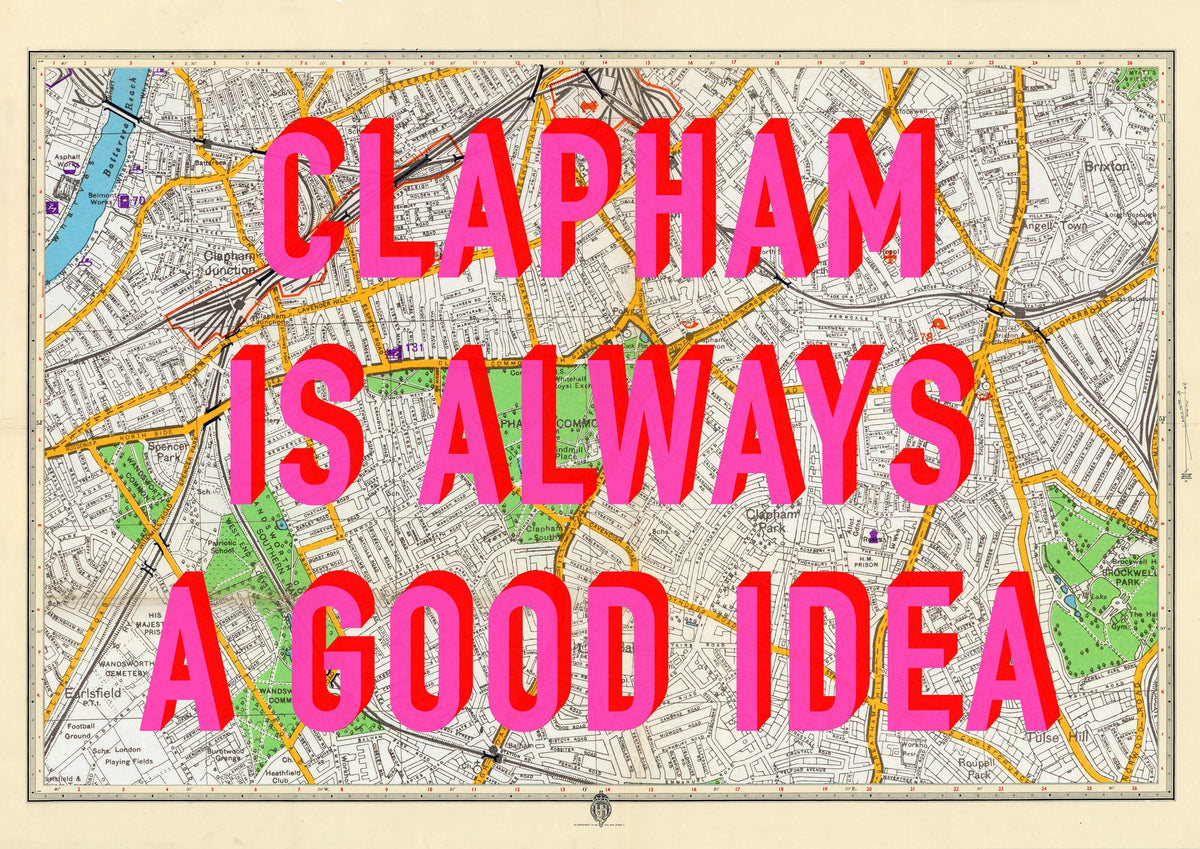 Clapham Retro Pop Art Map Print (landscape)