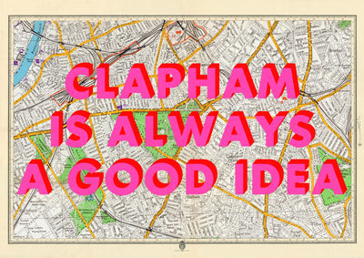 Clapham Retro Pop Art Map Print (landscape)