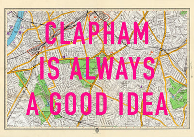 Clapham Retro Pop Art Map Print (landscape)