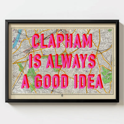 Clapham Retro Pop Art Map Print (landscape) - Magic Posters