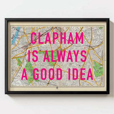 Clapham Retro Pop Art Map Print (landscape) - Magic Posters