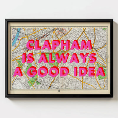 Clapham Retro Pop Art Map Print (landscape) - Magic Posters