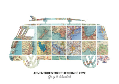 Personalised Travel Map Print (Camper Van)