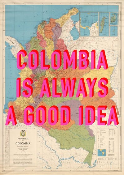 Colombia Retro Pop Art Map Print (Portrait)