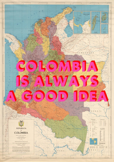 Colombia Retro Pop Art Map Print (Portrait)