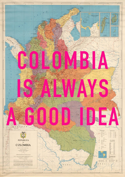 Colombia Retro Pop Art Map Print (Portrait)