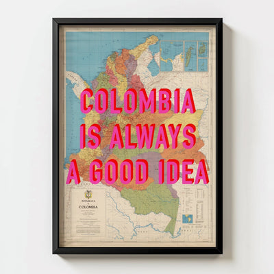 Colombia Retro Pop Art Map Print (Portrait) - black frame mockup - Magic Posters