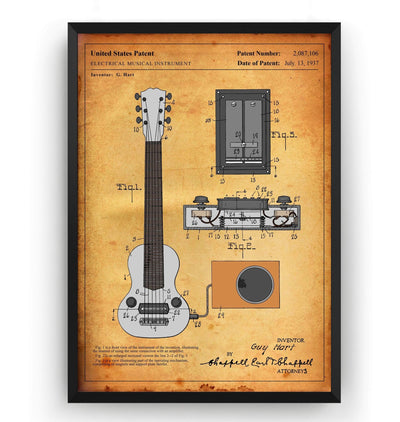 Colourised Gibson E-150 Guitar 1937 Patent Print - Magic Posters