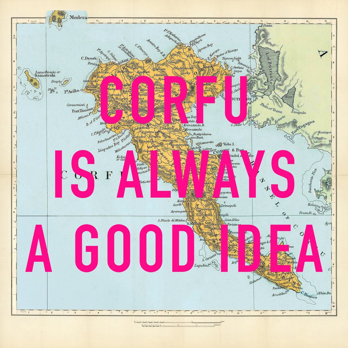 Corfu Retro Pop Art Map Print