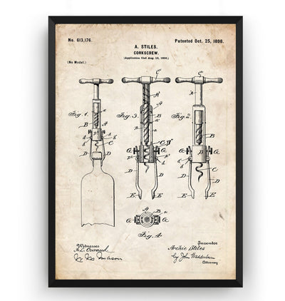 Corkscrew 1898 Patent Print - Magic Posters