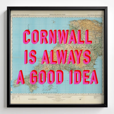 Cornwall Retro Pop Art Map Print - black frame mockup - Magic Posters