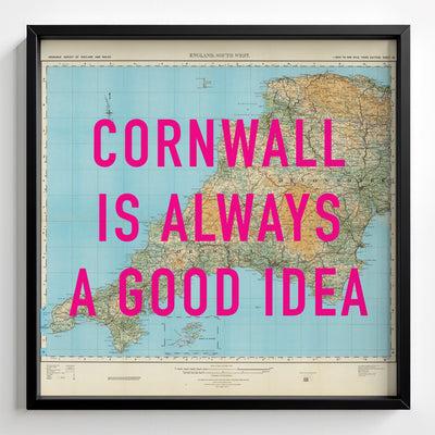 Cornwall Retro Pop Art Map Print - black frame mockup - Magic Posters