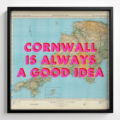 Cornwall Retro Pop Art Map Print - black frame mockup - Magic Posters