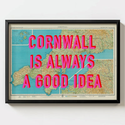 Cornwall Retro Pop Art Map Print - black frame mockup - Magic Posters