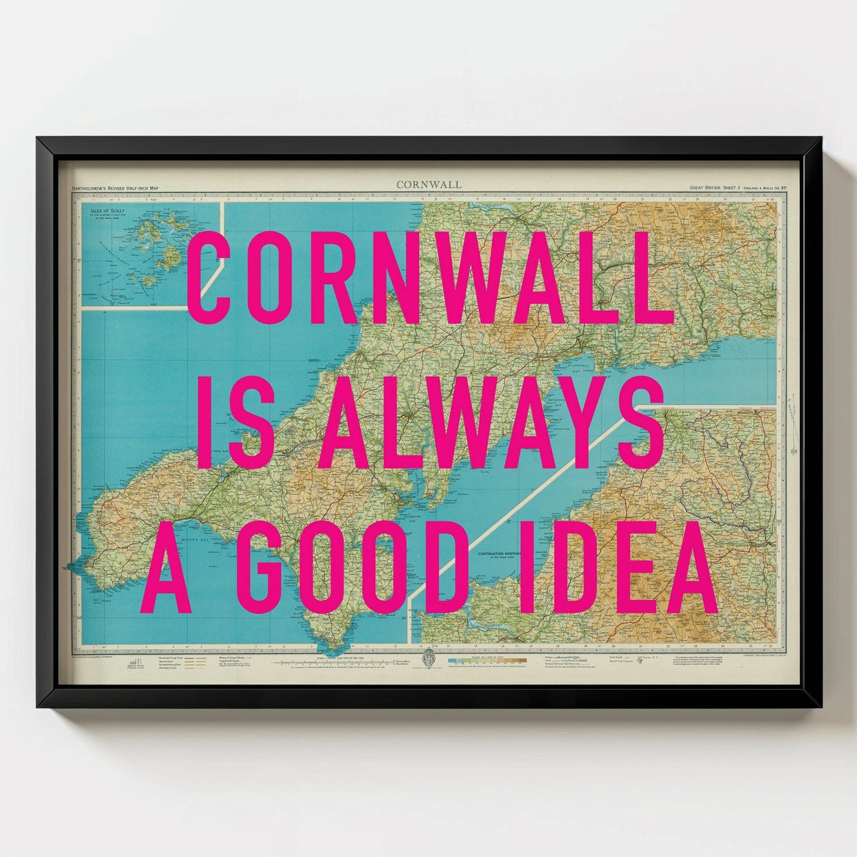 Cornwall Retro Pop Art Map Print - black frame mockup - Magic Posters