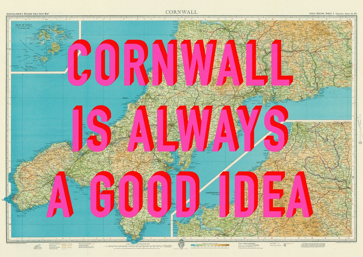 Cornwall Retro Pop Art Map Print