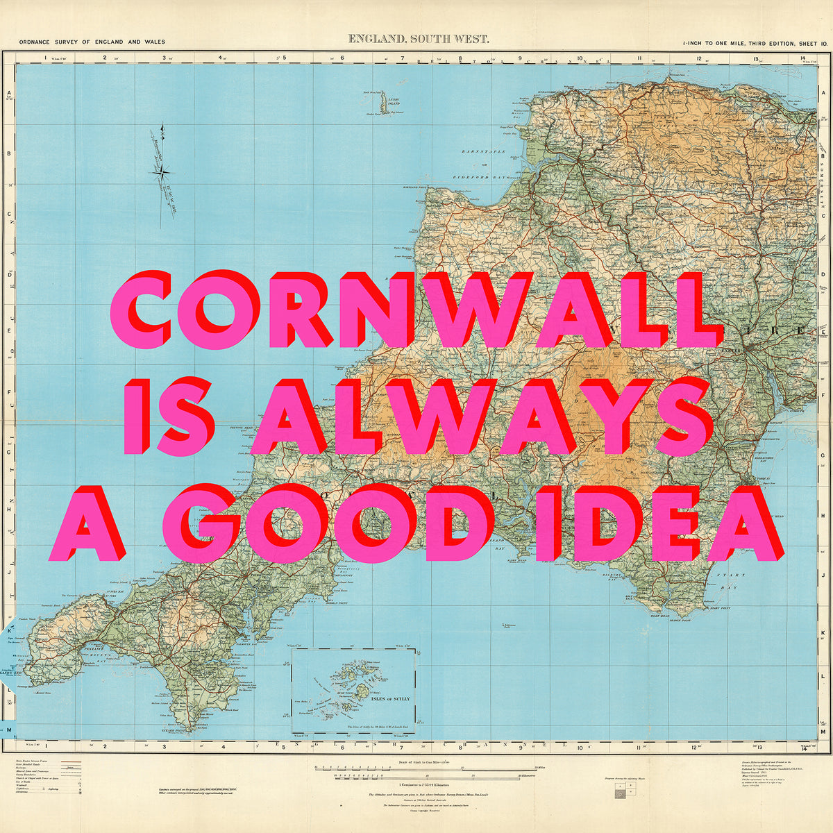 Cornwall Retro Pop Art Map Print