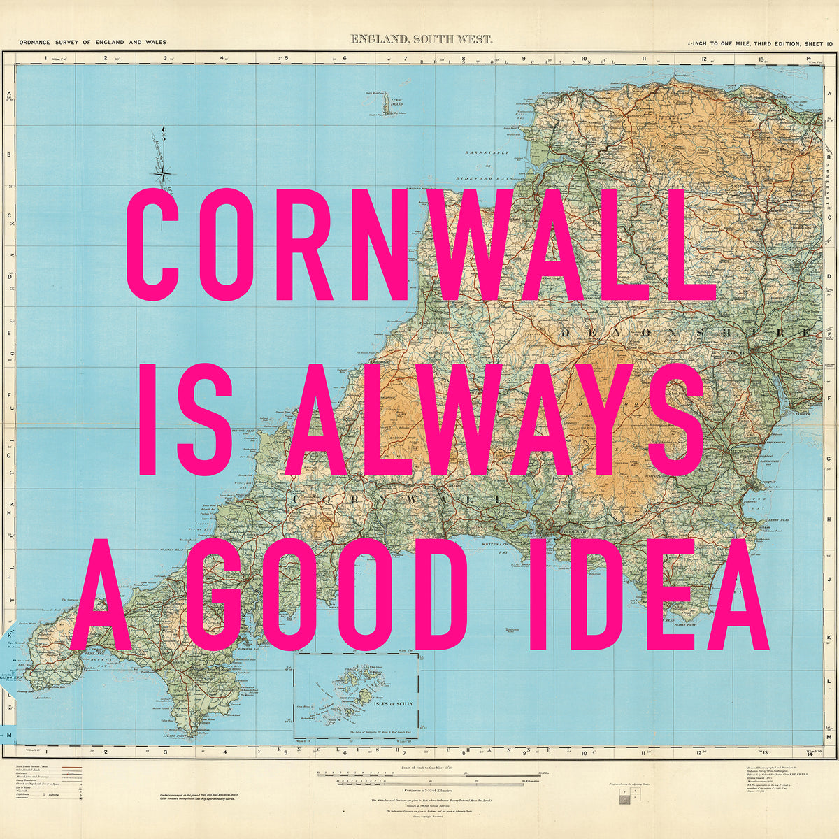 Cornwall Retro Pop Art Map Print
