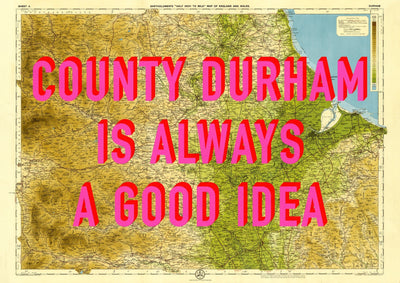 County Durham Retro Pop Art Map Print (landscape)