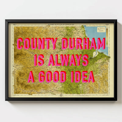 County Durham Retro Pop Art Map Print (landscape) - Magic Posters