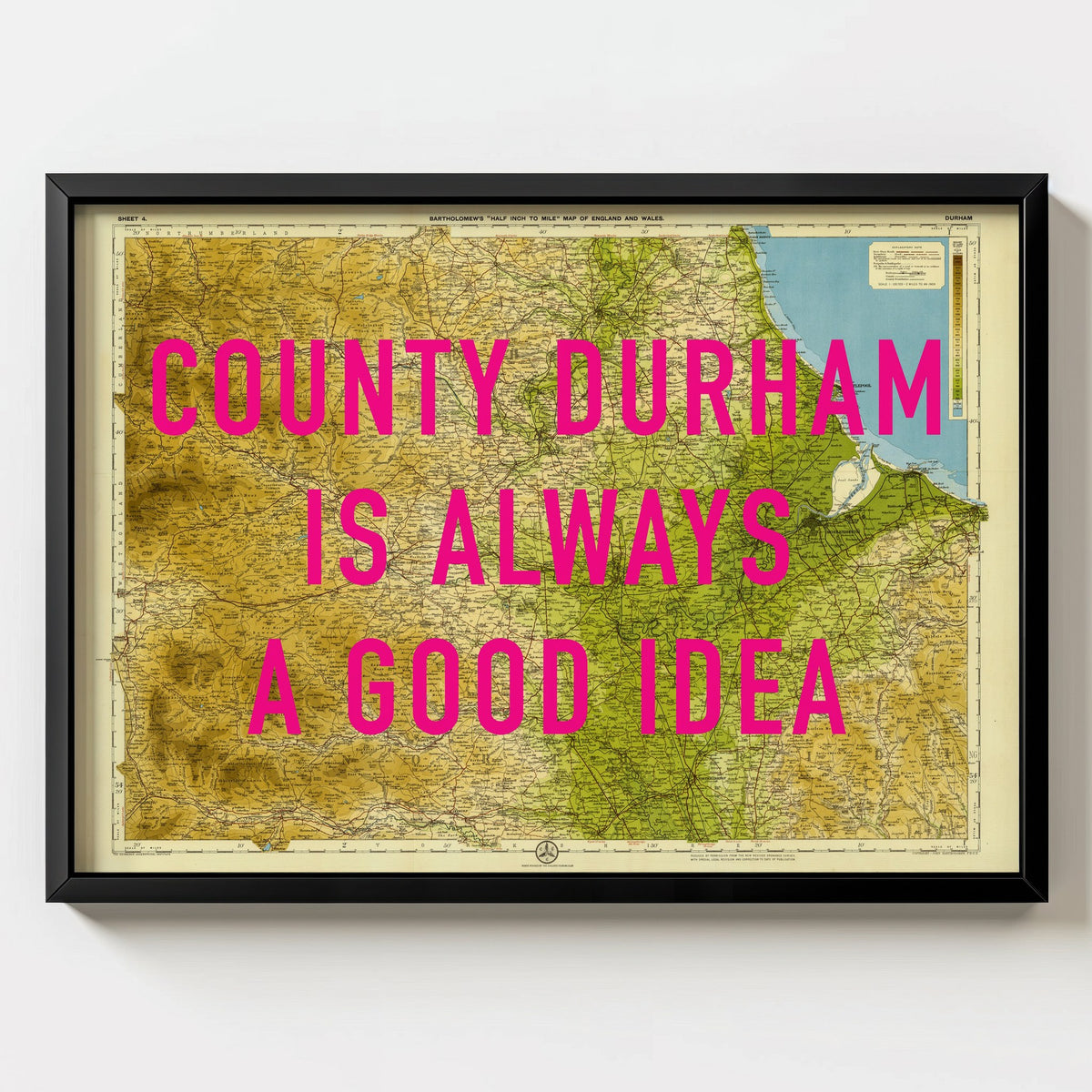 County Durham Retro Pop Art Map Print (landscape) - Magic Posters