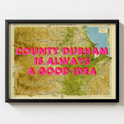 County Durham Retro Pop Art Map Print (landscape) - Magic Posters