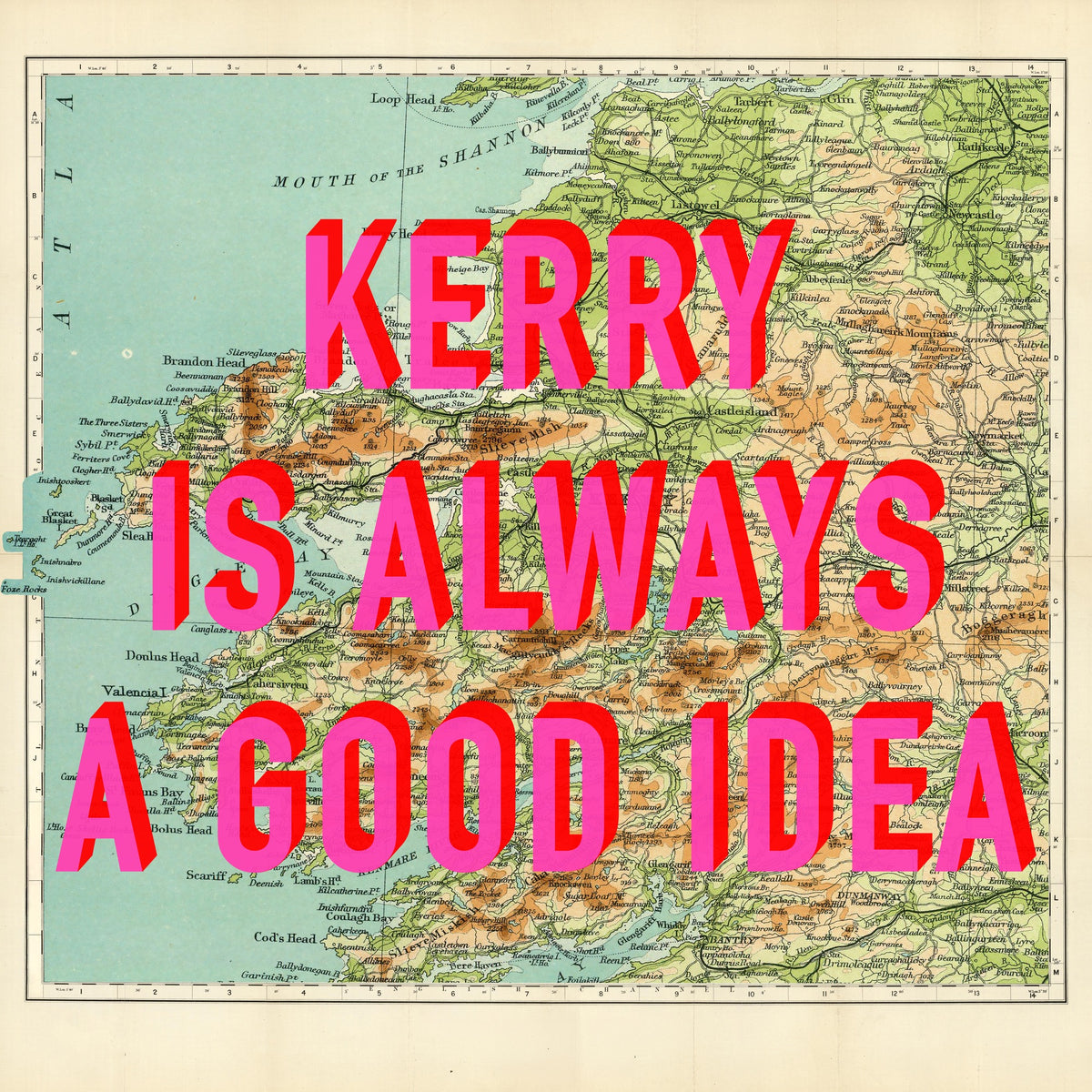 County Kerry Retro Pop Art Map Print (Ireland)