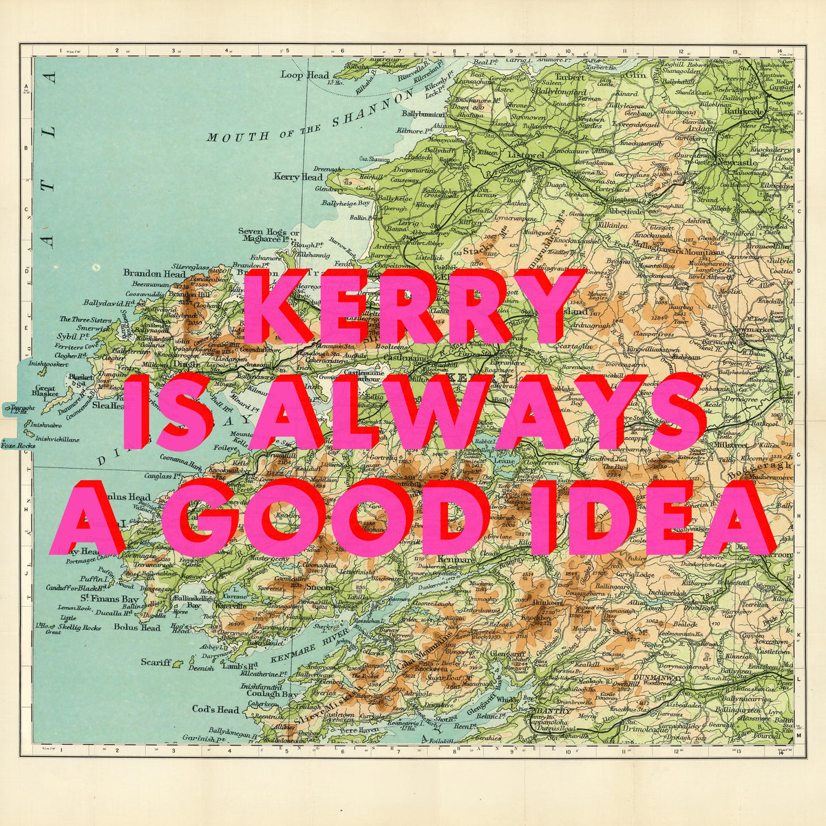 County Kerry Retro Pop Art Map Print (Ireland)