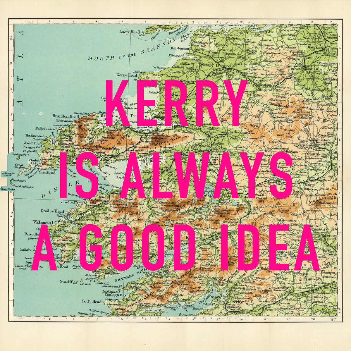 County Kerry Retro Pop Art Map Print (Ireland)