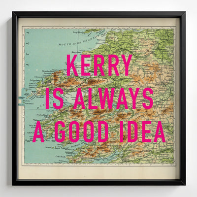 County Kerry Retro Pop Art Map Print (Ireland) - black frame mockup - Magic Posters