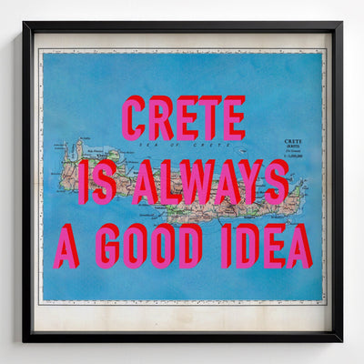 Crete Retro Pop Art Map Print - black frame mockup - Magic Posters