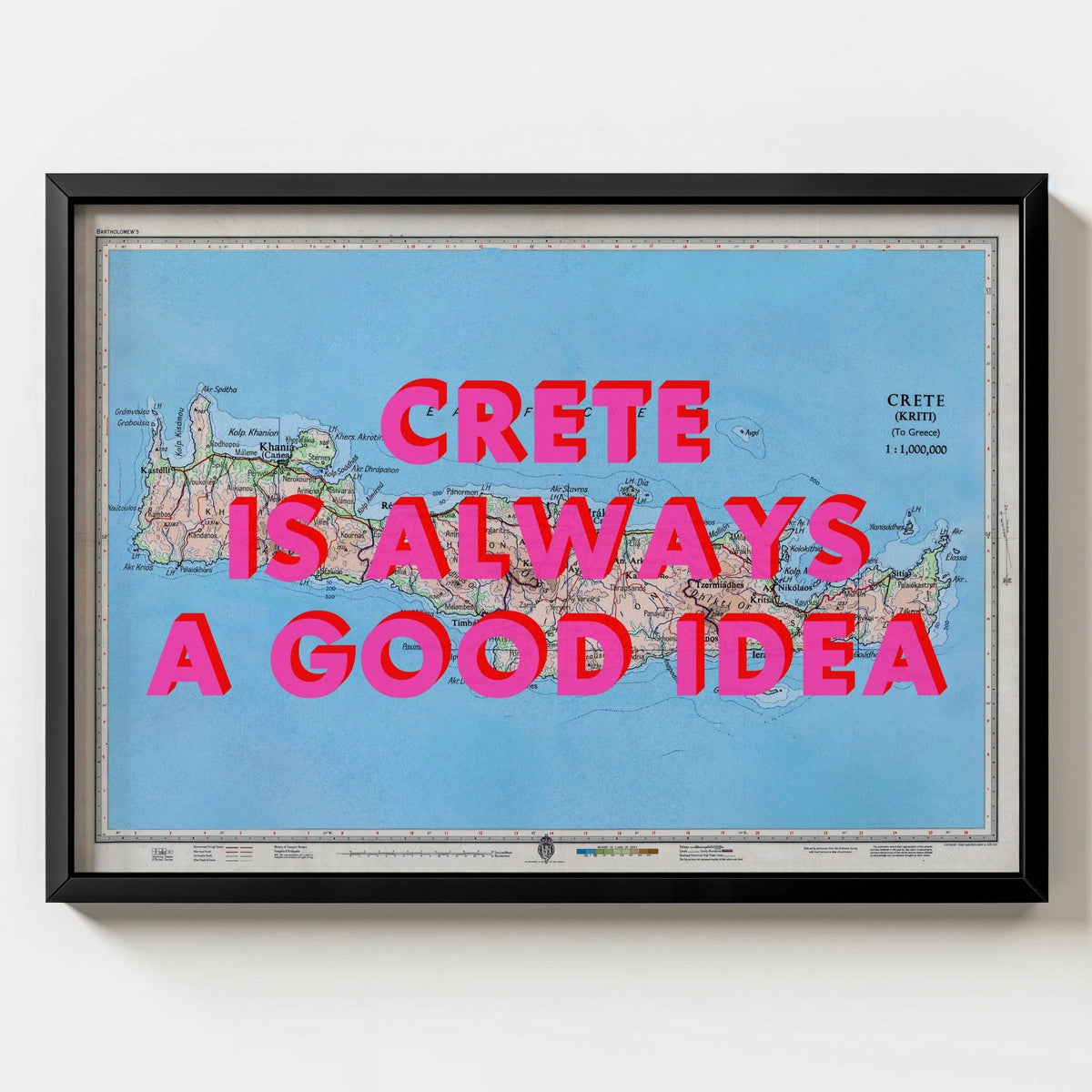 Crete Retro Pop Art Map Print - black frame mockup - Magic Posters