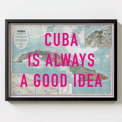 Cuba Retro Pop Art Map Print (landscape) - black frame mockup - Magic Posters