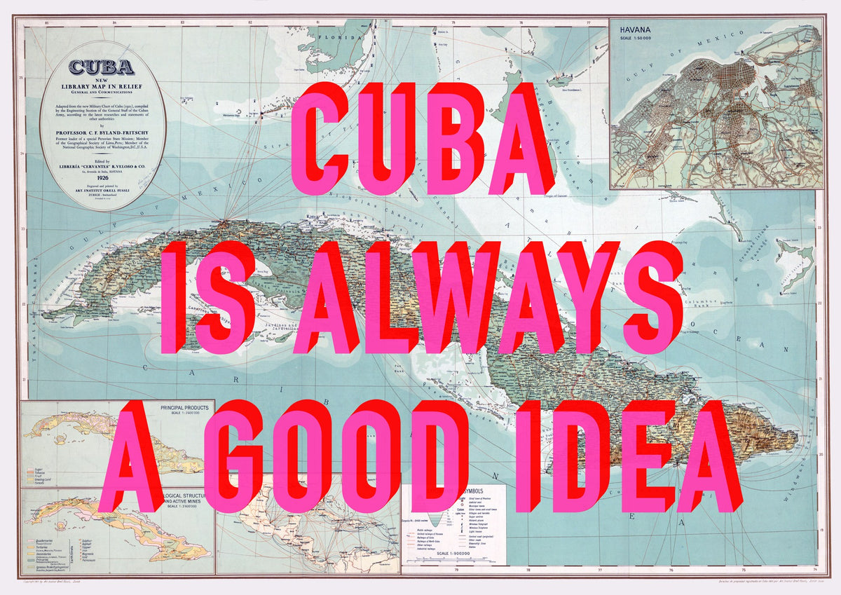 Cuba Retro Pop Art Map Print (landscape) - Magic Posters