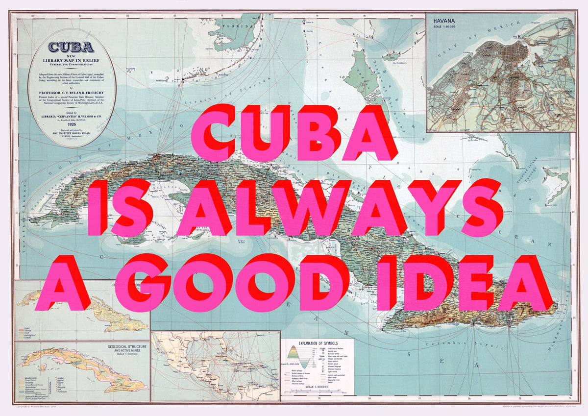 Cuba Retro Pop Art Map Print (landscape) - Magic Posters
