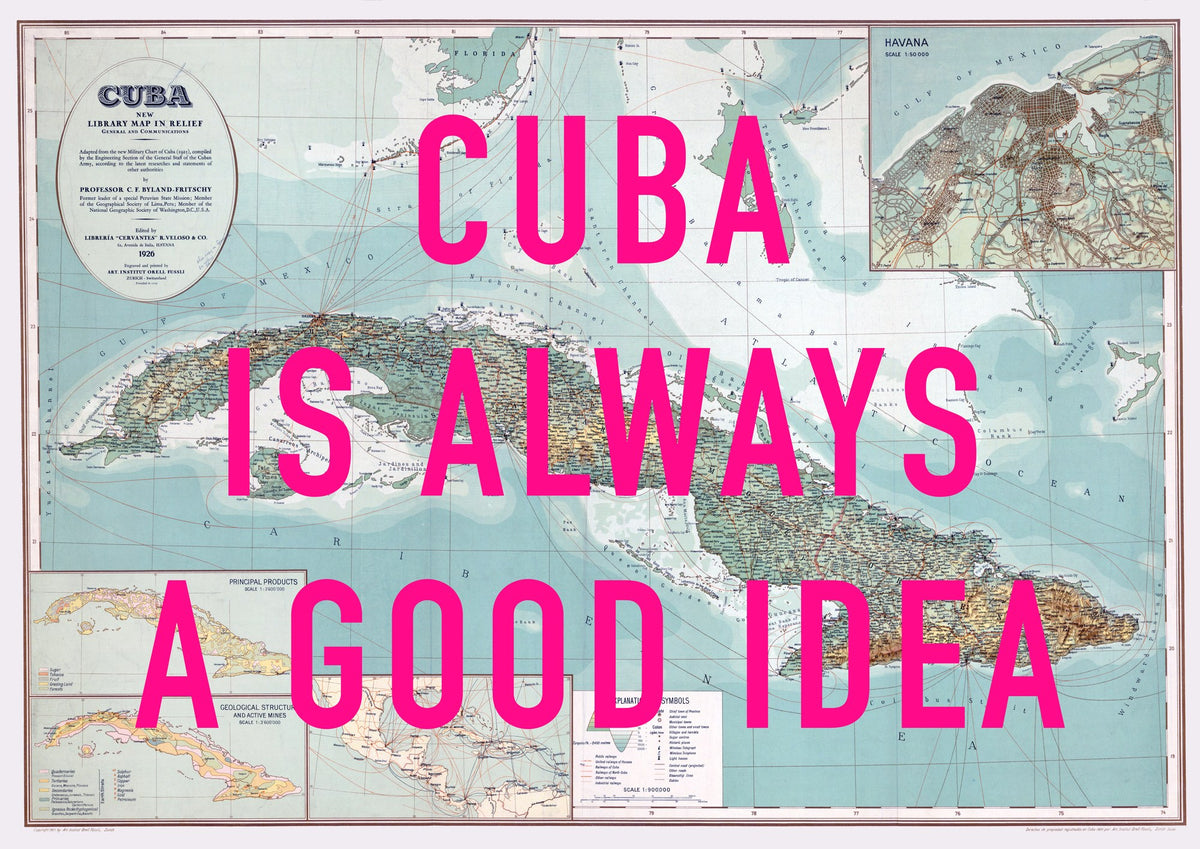Cuba Retro Pop Art Map Print (landscape) - Magic Posters