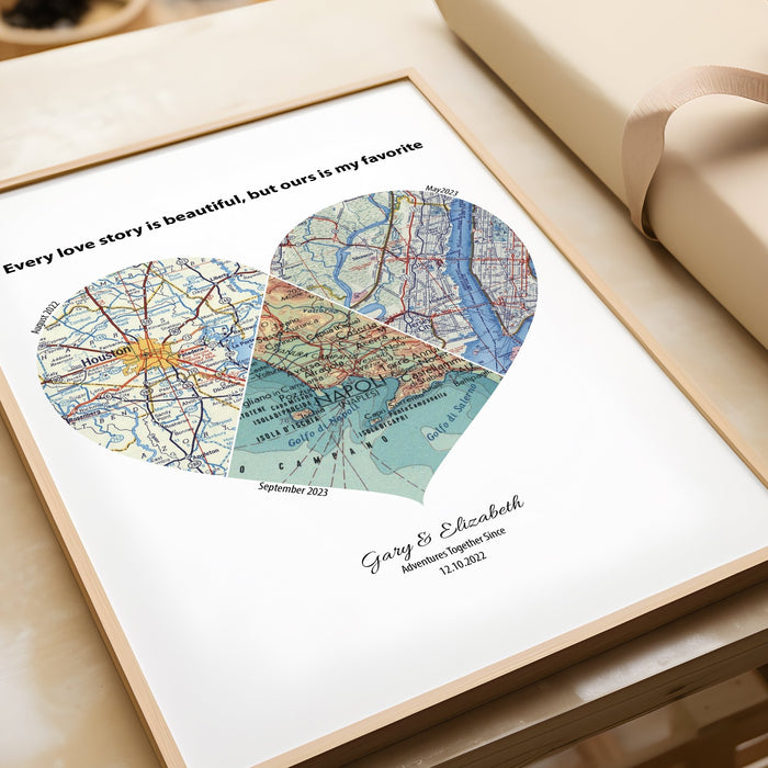 Custom Heart Map Custom Heart Map Print Any 3 Locations - White - Magic Posters