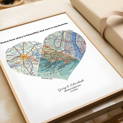 Custom Heart Map Print Any 3 Locations - White - Magic Posters