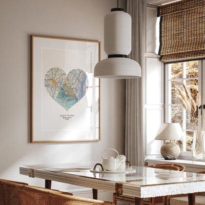 Custom Heart Map Print Any 3 Locations - White - Magic Posters