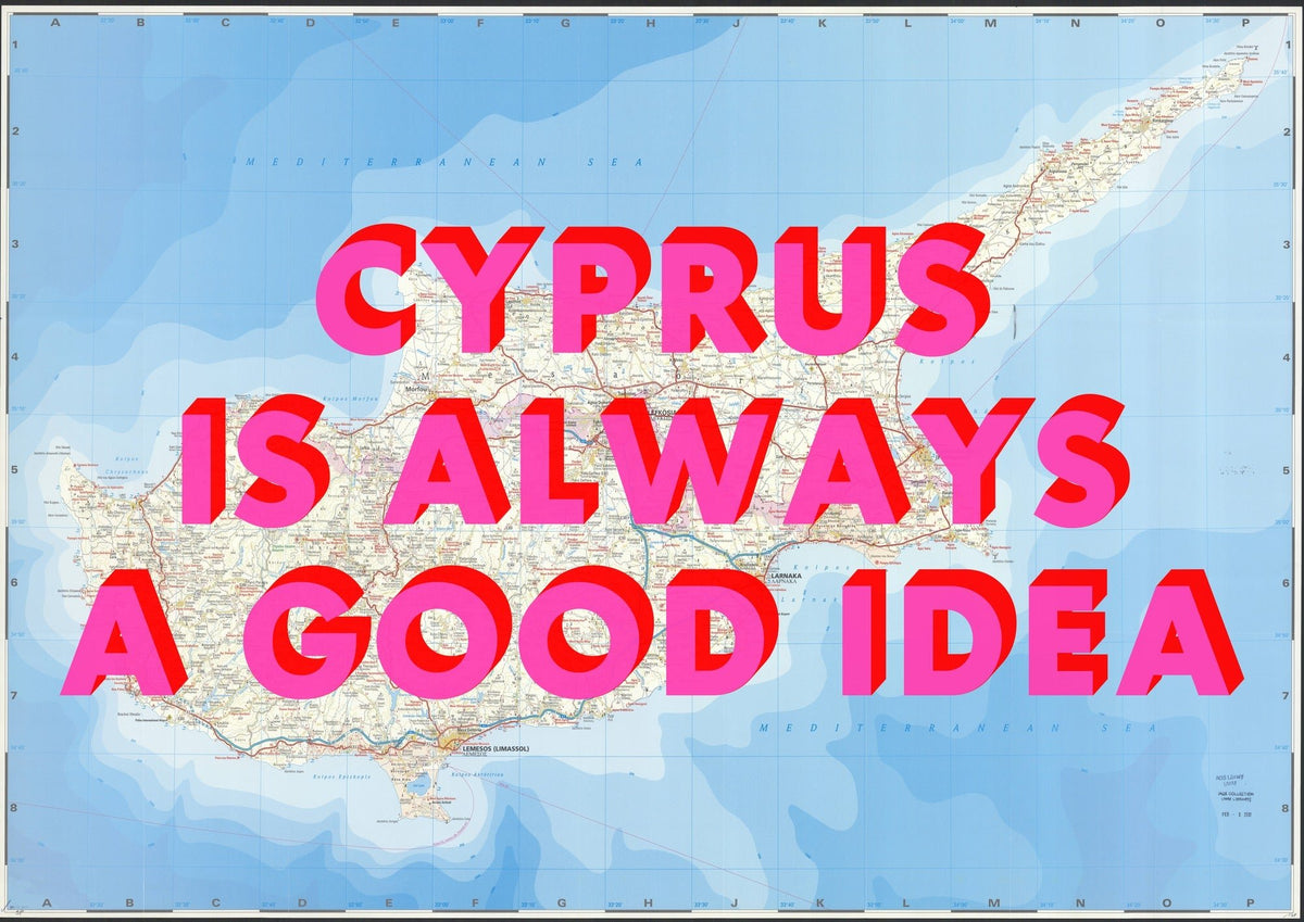 Cyprus Retro Pop Art Map Print (Landscape)