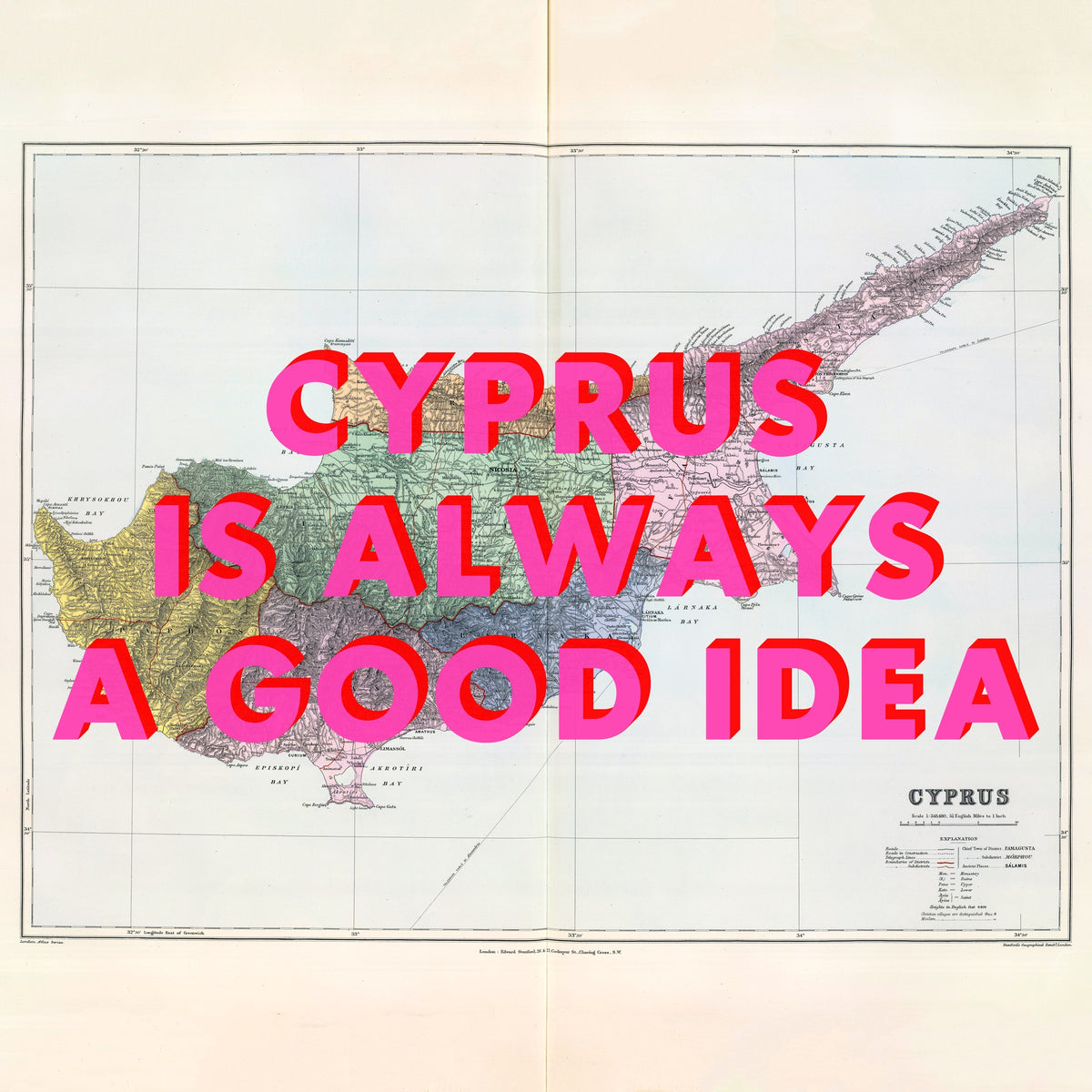 Cyprus Retro Pop Art Map Print