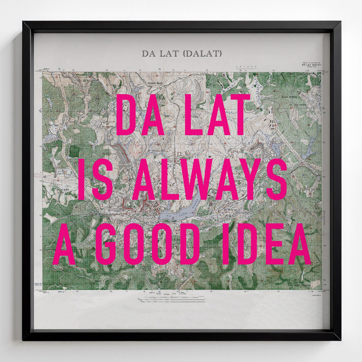 Da Lat Retro Pop Art Map Print (square) - black frame mockup - Magic Posters